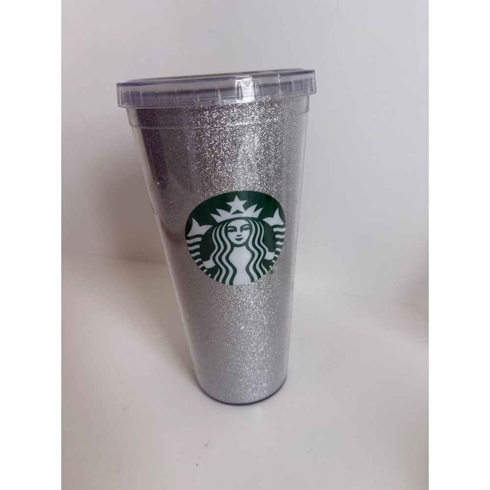 Starbucks Silver Glitter Cold Cup Tumbler‎ 20 oz Acrylic Siren Logo Venti Size